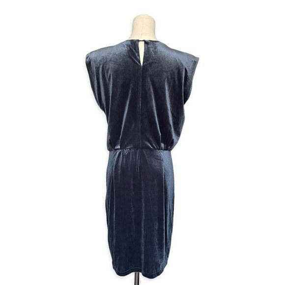 Bishop + Young NWT Hayden Velvet Dress Womens Sz L Blue Shift Knee Length Retro - Picture 3 of 14
